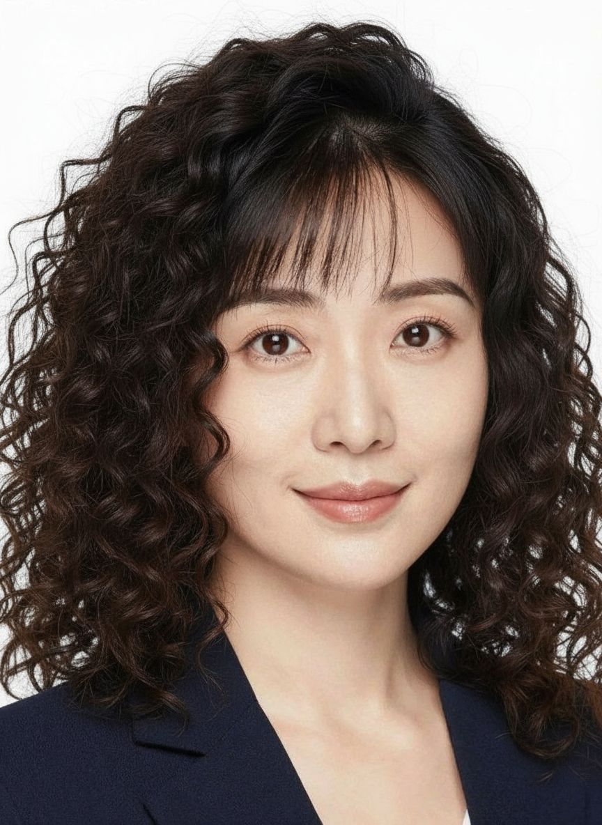 Virtual hairstyle try on result showing woman A with woman B's curly hairstyle applied