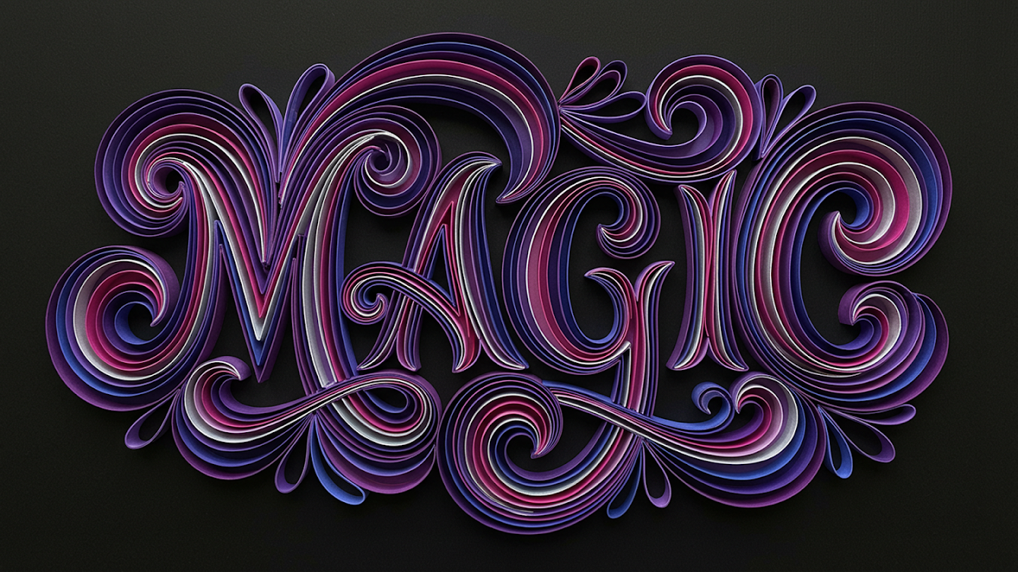 Paper quilling artwork spelling MAGIC in purple and pink generated by Nano Banana Pro