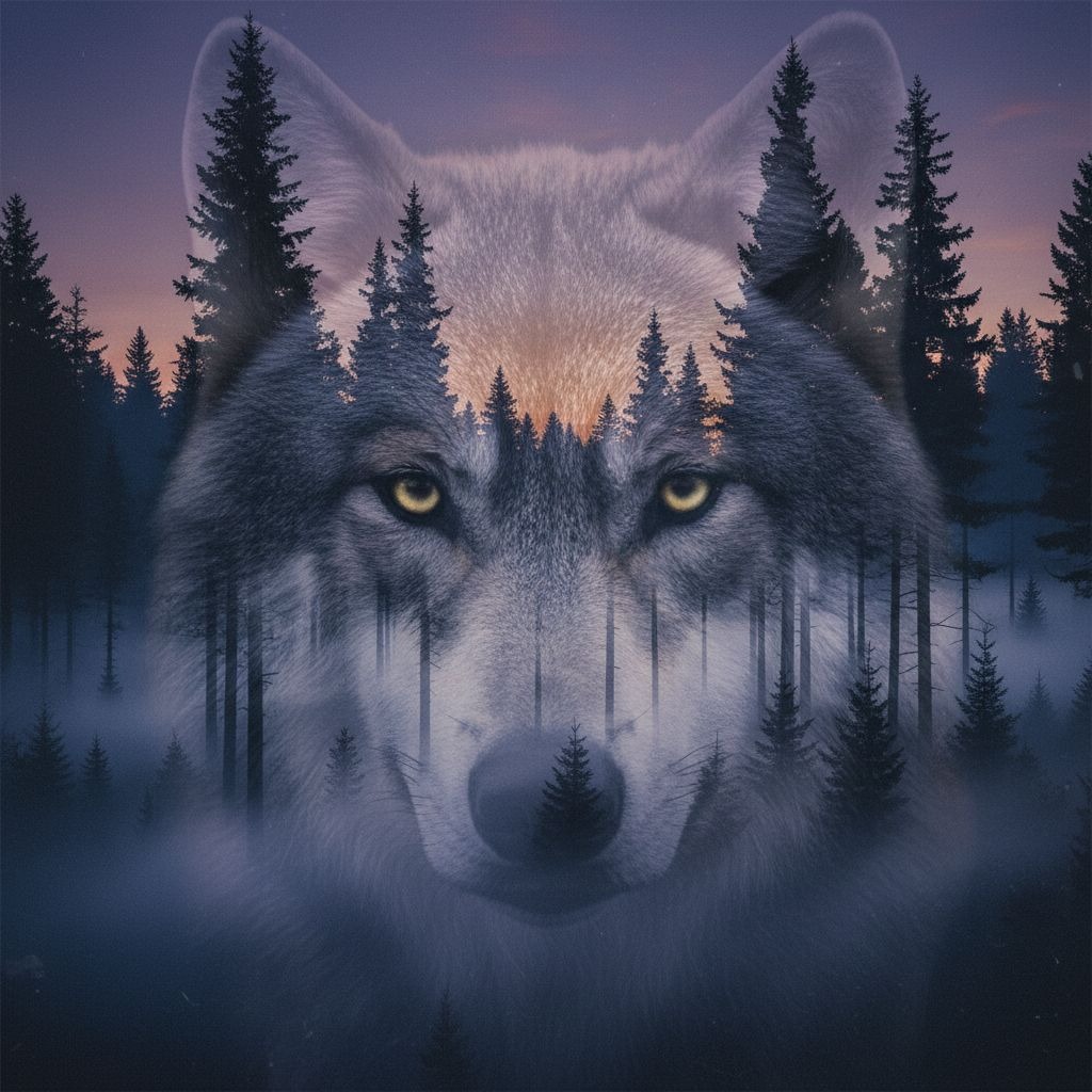 Majestic wolf portrait in a winter forest generated by Nano Banana
