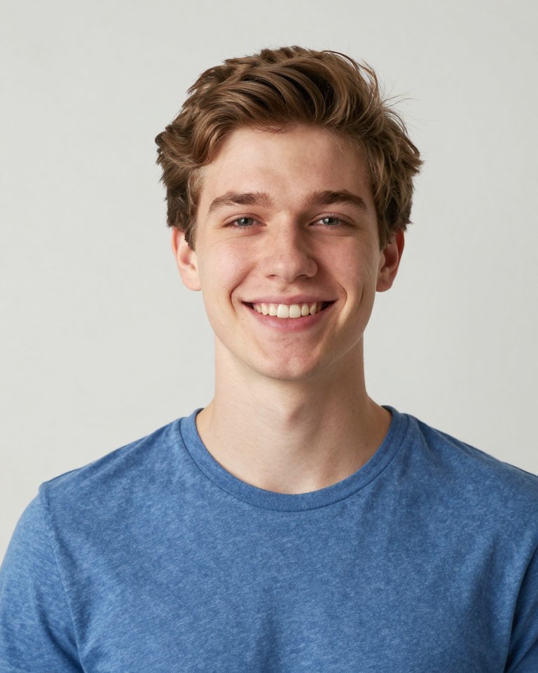 Young man portrait photo used as input for AI celebrity selfie generation