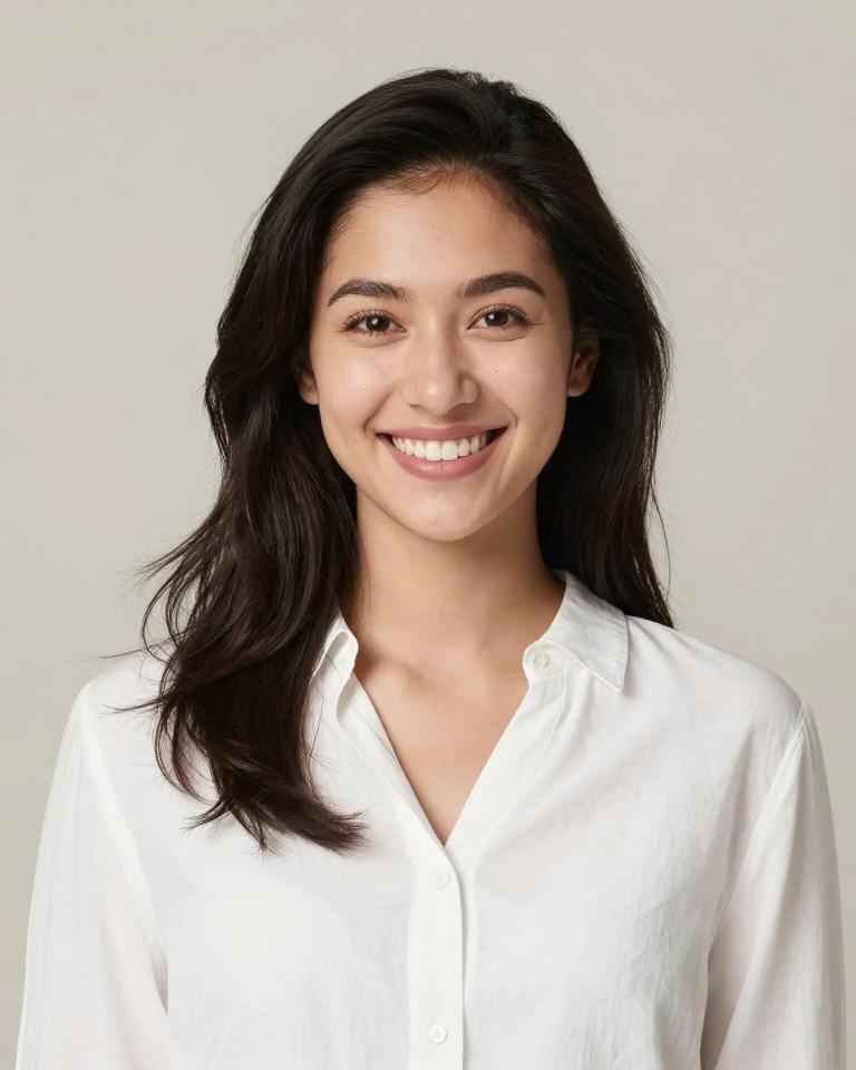 Young woman portrait photo used as input for AI celebrity selfie generation