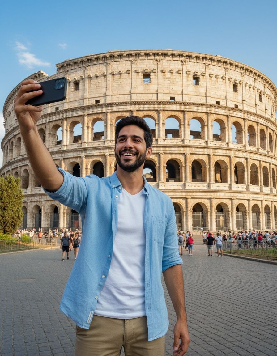 AI history selfie at the Colosseum in Rome generated by Nano Banana